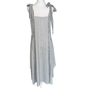 NWT Zara Overall Midi Dress Women's Size Medium Tie Straps Striped White Black
